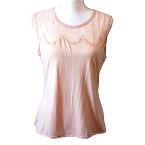 Karen Millen Blush Pink Sleeveless Scalloped Lace Neckline Blouse Size 10 Top‎